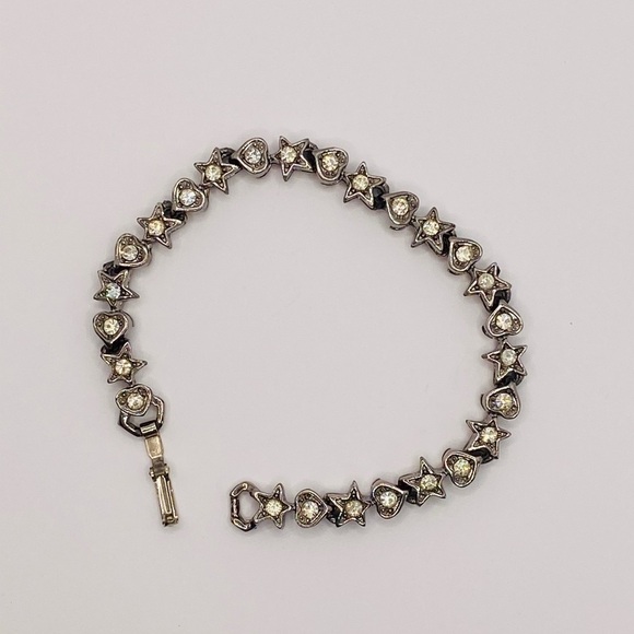 Bracelet Tennis Stars Hearts Rhinestones 7.25” - Picture 2 of 10